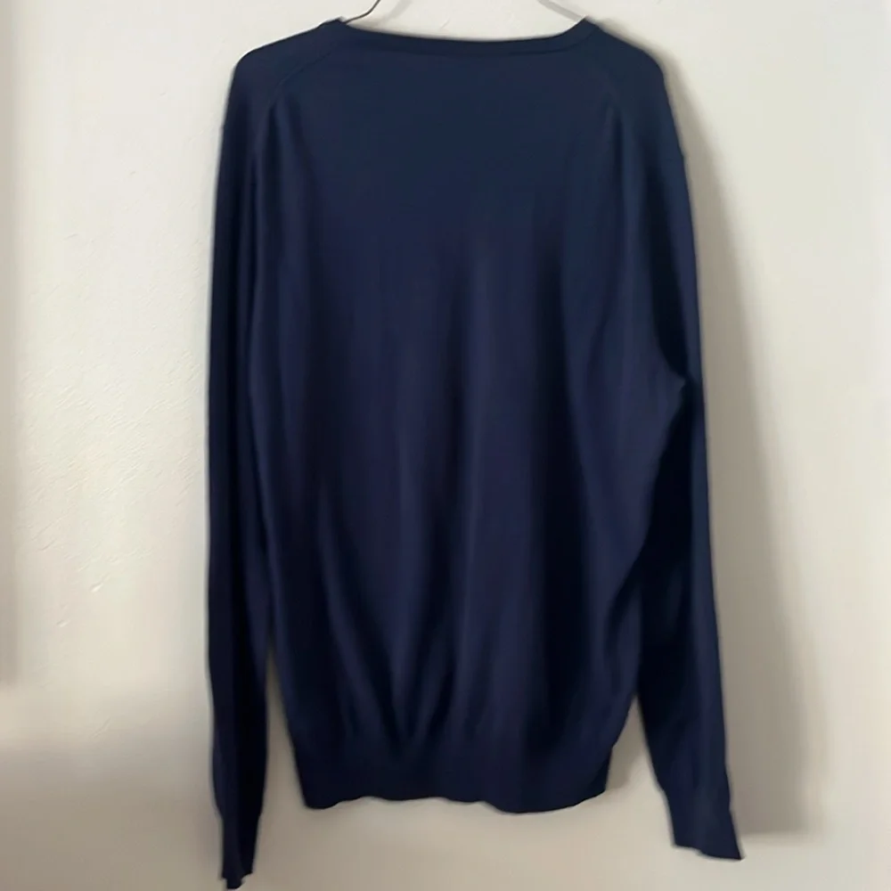 J.Crew Cotton with Cashmere V-neck‎ sweater slim Lrg navy blue casual minimalist